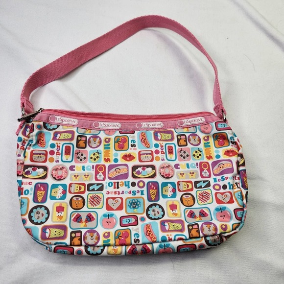 Lesportsac Handbags - LeSportsac Multicolor Small Handbag Fun Food Theme Print Pink